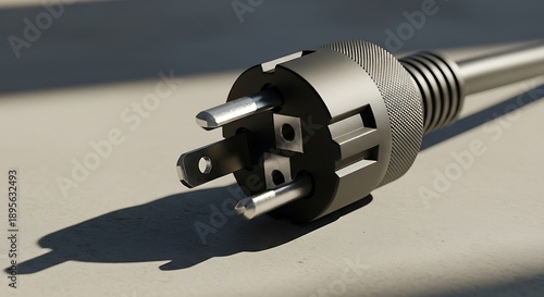 Macro Detailed Image of a Electrical Plug with Shadow on a Neutral Surface