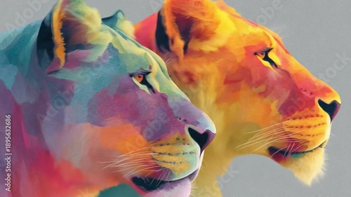 Wallpaper Mural Vibrant lion portraits with colorful manes and artistic design elements Torontodigital.ca