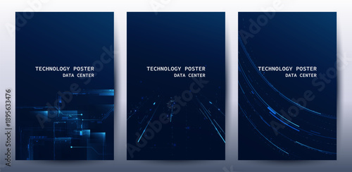 Innovations and Data Centers Posters Set With Futuristic Technology Abstract