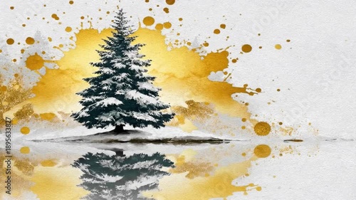 Wallpaper Mural Watercolor painting of winter landscape with trees and reflection Torontodigital.ca