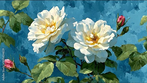 Wallpaper Mural White roses in bloom against a blue backdrop floral beauty concept Torontodigital.ca