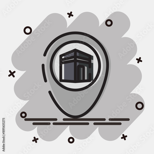 Icon qibla. Ramadan kareem elements. Icon in comic style.