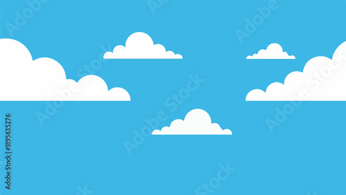 A stylized illustration of a blue sky dotted with puffy white clouds