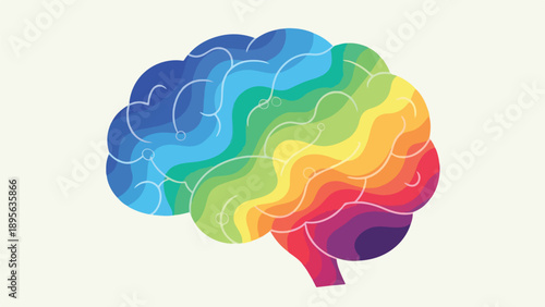 A stylized illustration of a human brain with vibrant, layered colors
