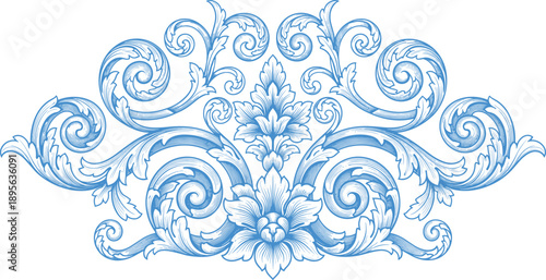  blue  featuring an ornate vintage floral pattern with damask swirls, decorative leaf elements, and elegant vector curves for a sophisticated wallpaper texture