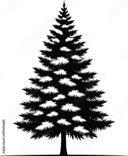 Black pine tree silhouette isolated on white background showing evergreen conifer shape natural forest plant vector illustration minimal nature design graphic