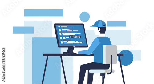 Programmer debugging code on a computer screen in a modern and minimalist workspace environment