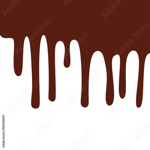 Melted chocolate seamless texture. Dripping liquid. Melted chocolate dripping on white background. 