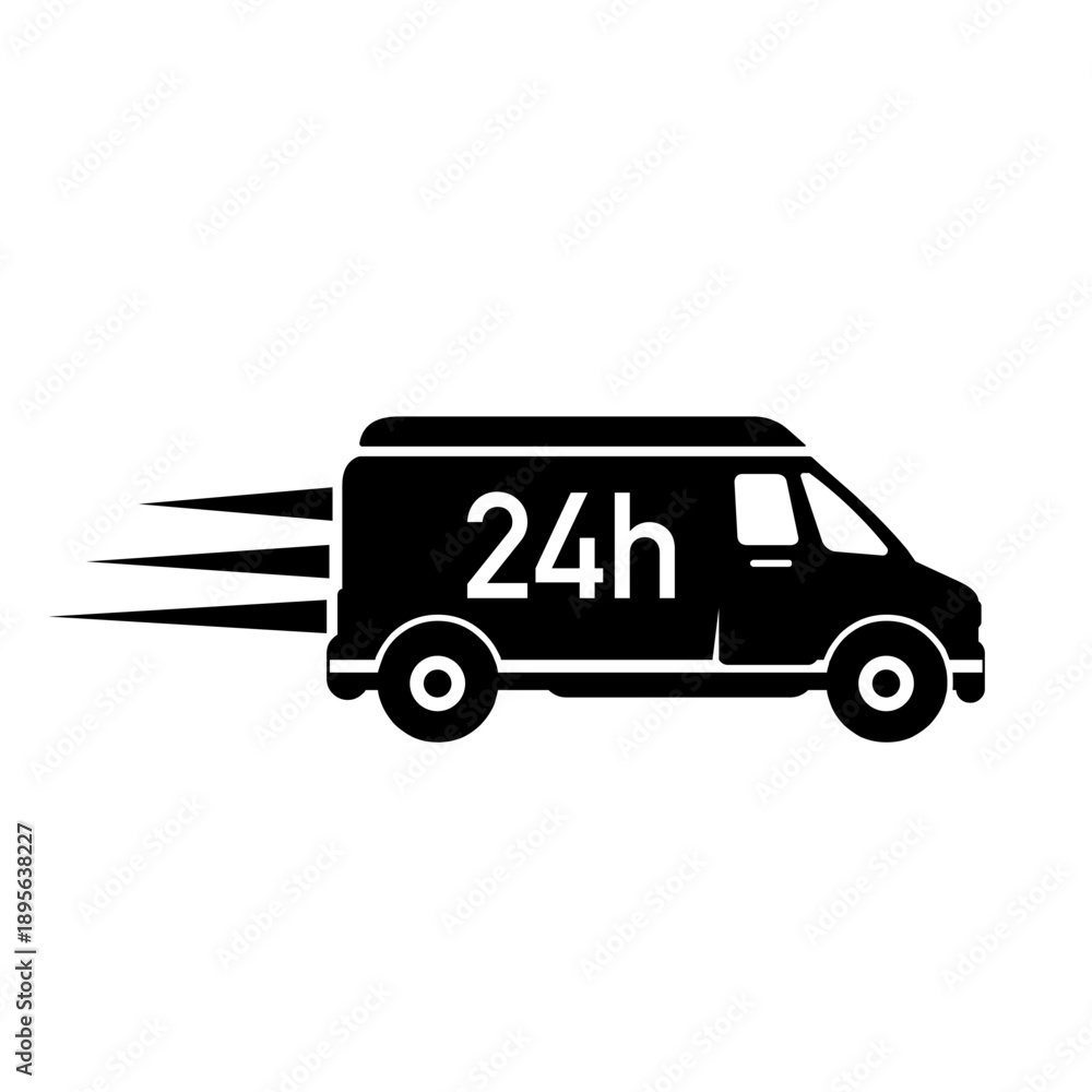 Naklejka premium Fast 24hr delivery Truck Icon. Rapid logistics and Cargo Transportation Service. Black Silhouette Symbol