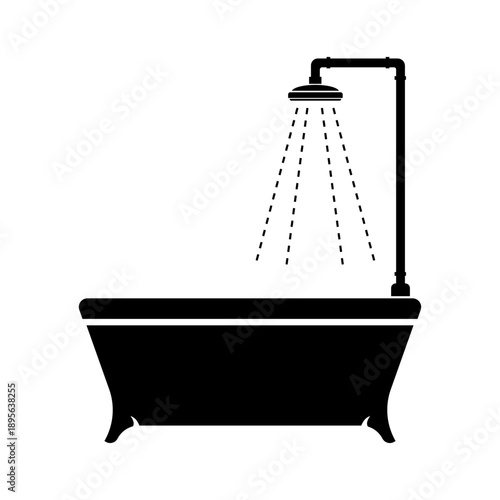 Shower and Bathtub washing hygiene Bathroom icon Black Silhouette Symbol Sign