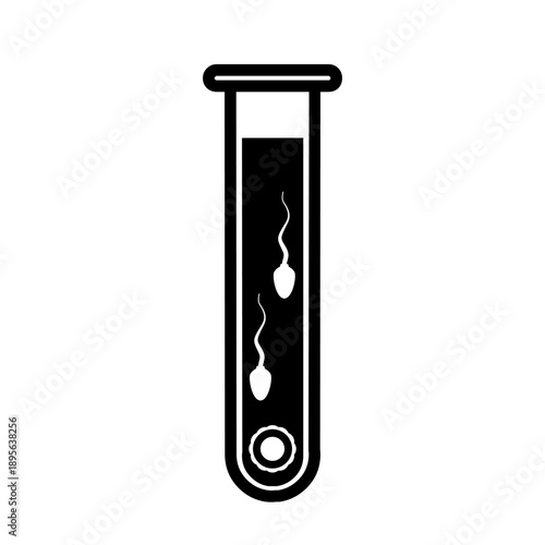 IVF Medical Treatment Test Tube With Male Sperm Swimming to Fertilize Woman’s Egg Black Icon Silhouette