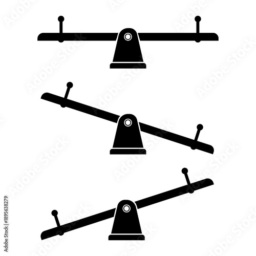 Seesaw balance, Equal and unequal weight, balanced and unbalanced Icon Black Silhouette Illustration