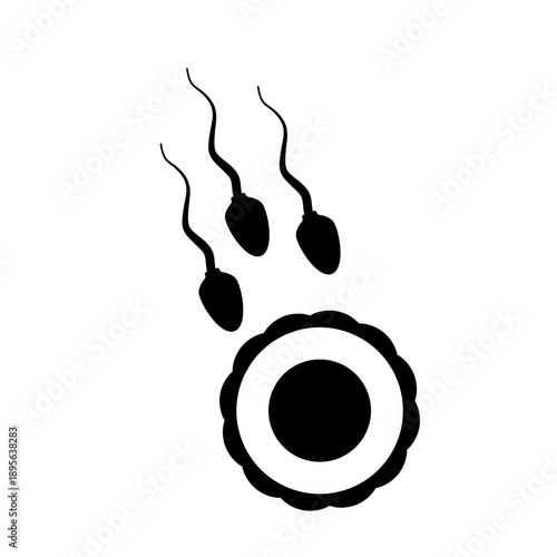 Sperm Traveling to Fertilize Female Egg Cell Icon Black Silhouette