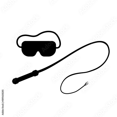 Erotic Sex Game Blindfold and Whip Fantasy Game Equipment Icon Black Silhouette Illustration