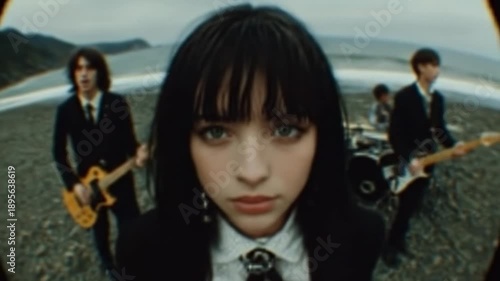 Wallpaper Mural Young band performing with guitars in dark suits outdoors with fisheye lens Torontodigital.ca