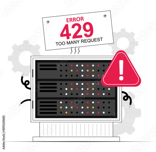 HTTP Error 429 Too Many Requests Concept Illustration with Overloaded Data Server RackF