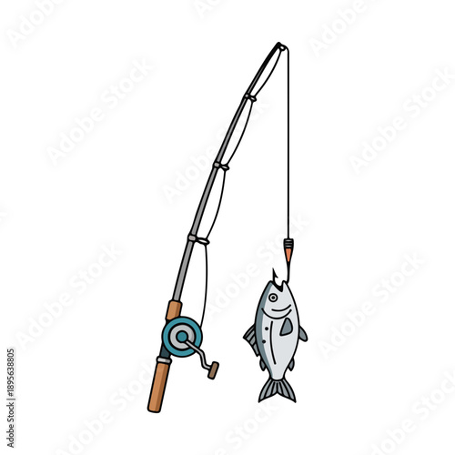 Fishing Rod with Caught Fish Illustration Vector Art