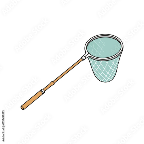 Handheld fishing net or butterfly net simple illustration