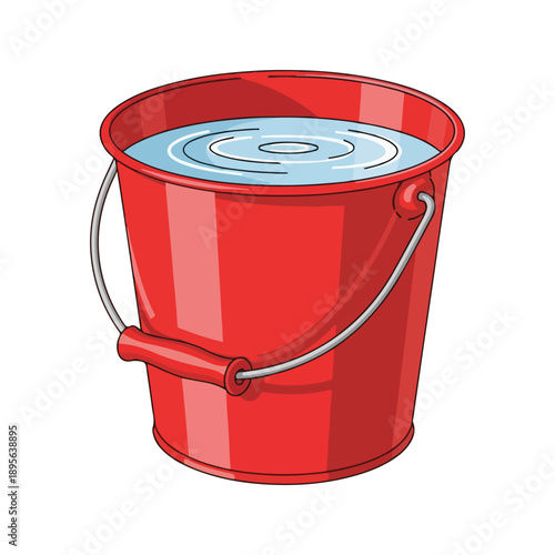 Red Bucket Full of Water Cartoon Vector Illustration