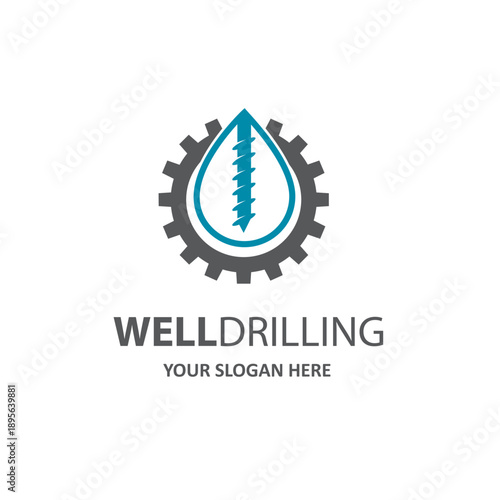 emblem of water well drilling isolated on white background