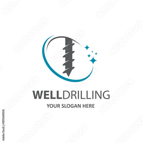 emblem of water well drilling isolated on white background