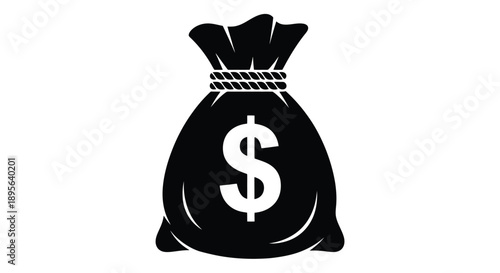 Black and white money bag with dollar sign icon.