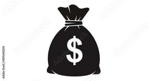 Black and white money bag with dollar sign icon.