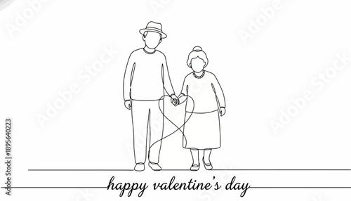 A funny cartoon illustration of a grandfather grand mother love in valentine