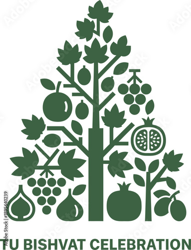 Tu Bishvat Celebration Tree of Fruit and Nature Design