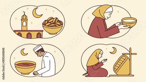  Ramadan Family & Daily Life Icon Set.