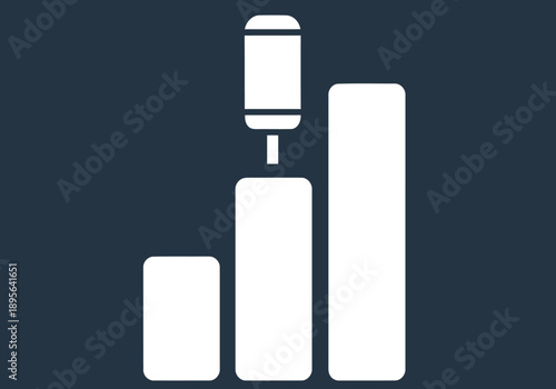 Clean, modern graphic icon depicting a glucose meter with a bar graph. Illustrates medical data analysis. Suitable for healthcare and technology themes.
