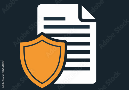 Secure data protection icon shields a document. Modern, vibrant design with orange and white colors. Ideal for privacy and security themes.