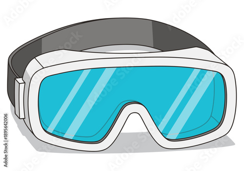 A stylized illustration of safety goggles with a cleanroom background. Bold colors and graphic design create a clear, protective image. Perfect for health, science, and safety themes.