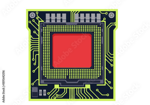 A stylized motherboard CPU socket graphic. Clean, modern design with circuit board details. Perfect for tech, hardware, and digital backgrounds.