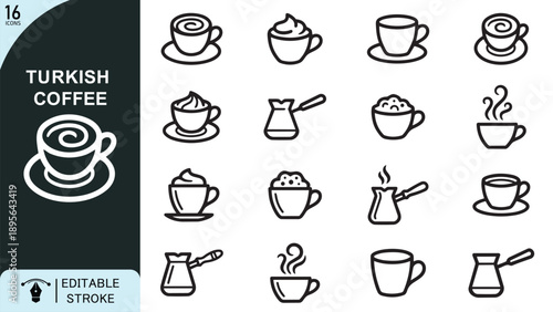 Traditional Turkish Coffee Icons Set