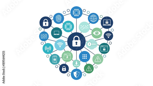 Cybersecurity Themed Digital Heart Illustration Emphasizing Data Protection and Network Security.