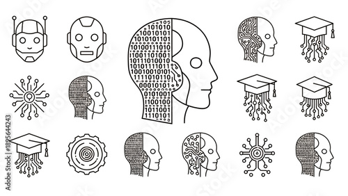 Collection of Abstract Line Head Portraits with Geometric Patterns.