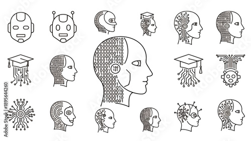Vintage diagram collection depicting multiple head profiles, skulls, and cross sections for anatomy study and science education.