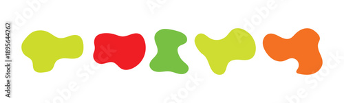 Colorful Abstract Blob Collection: Vector Set of Vibrant Green, Red, and Orange Organic Shapes and Fluid Amoeba Silhouettes for Playful Brand Identity and Creative Design