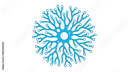Radial blue virus particle illustration representing molecular biology and viral science concept.