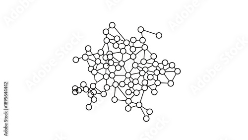 Intricate network of connected nodes forming a molecular-inspired diagram.