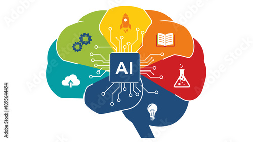 Colorful AI Brain Illustration Representing Advanced Technology and Innovation.