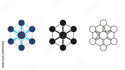 Illustration of molecular structure network with connected nodes and radial bonds in a clean diagram.