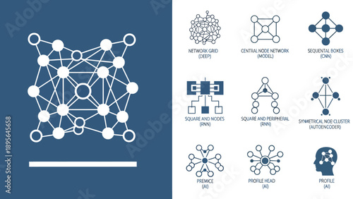 Abstract Network Cube with Connected Nodes and Science Icons Collection.