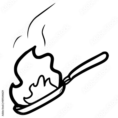 doodle frying pan flambe illustration hand drawn outline vector