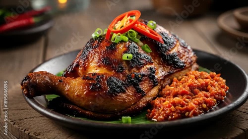 Grilled chicken dish with chili and herbs