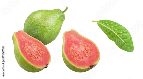 Tableau sur toile pink guava fruit whole and halved with leaf