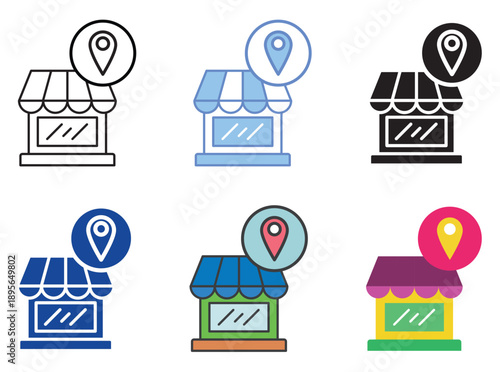 Location Store icon set multiple style collection. Editable Colours and Outline