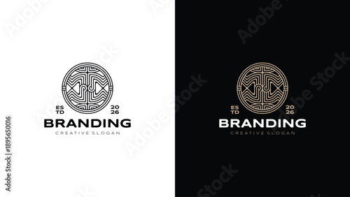 Modern Ethnic Circle Ornament Logo with Luxurious Geometric Tribal Lines
