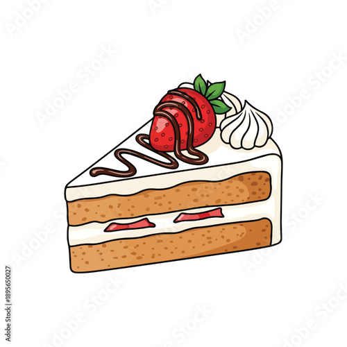 Strawberry Cake Slice Cartoon Vector Illustration Isolated